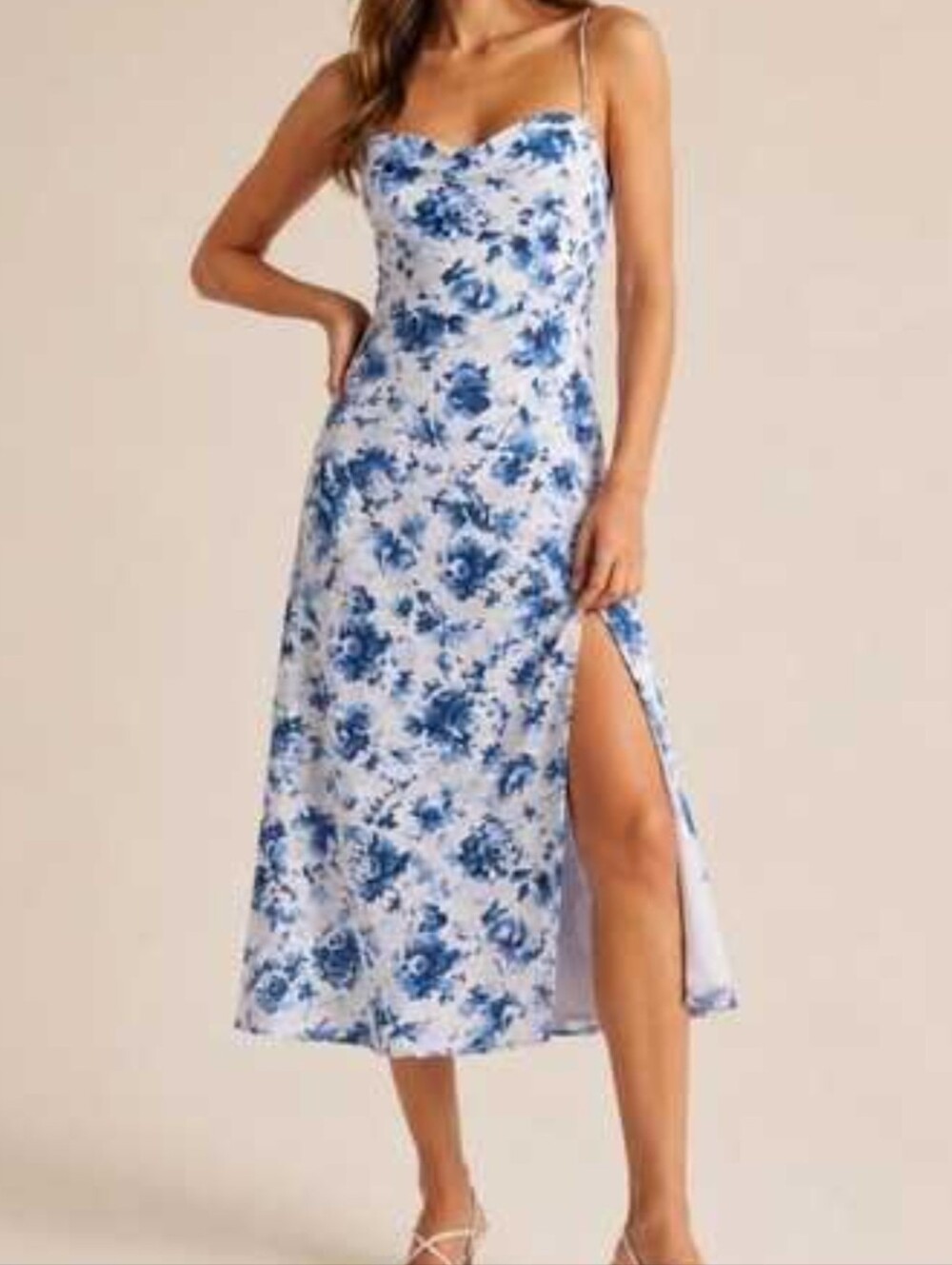 Abercrombie Off White And Blue Floral Slit Dress